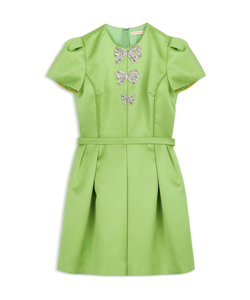 Machka Satin Duchess Dress With Bow Embroidery Pistachio Green