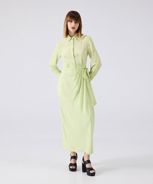 Machka Embroidered Belted Dress Light Green