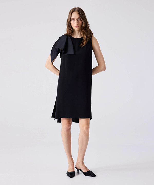 Machka Asymmetrical Bow Dress Black