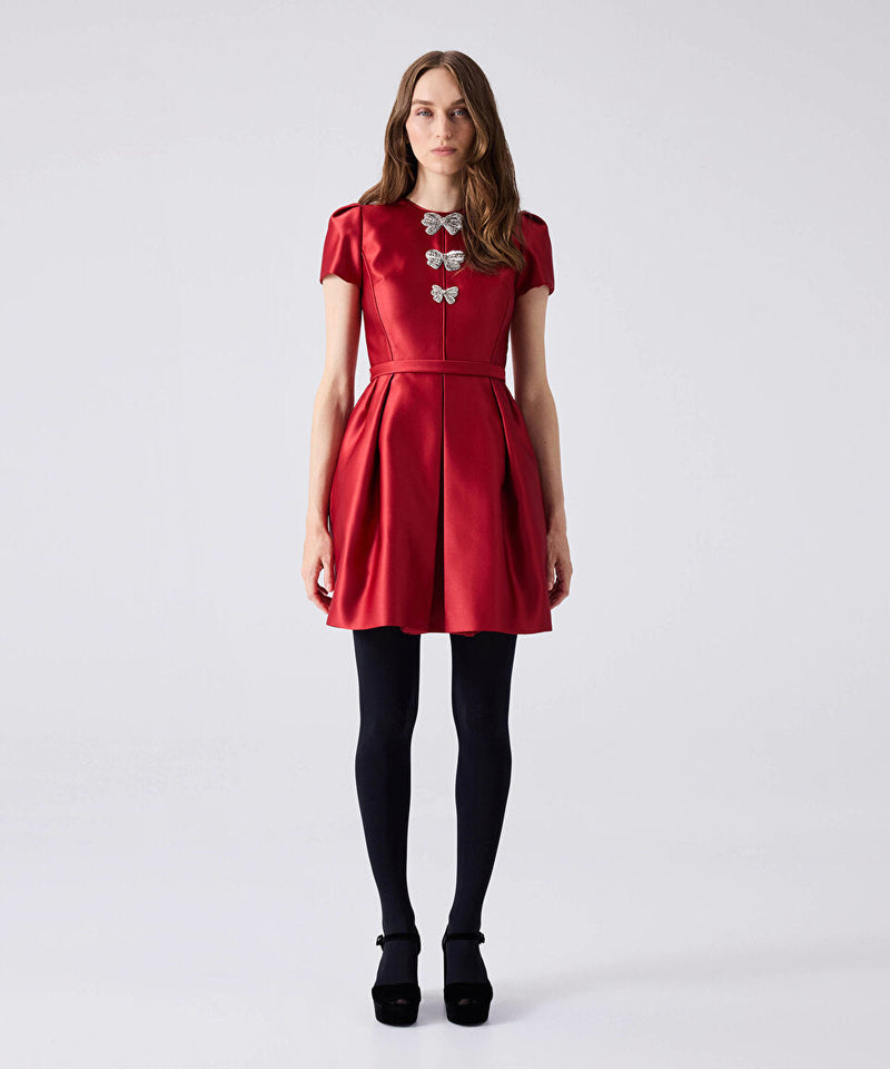 Machka Bow Embroidered Dress Red