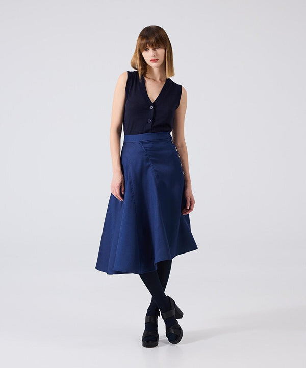 Machka Stone Embroidered Mikado Skirt Navy