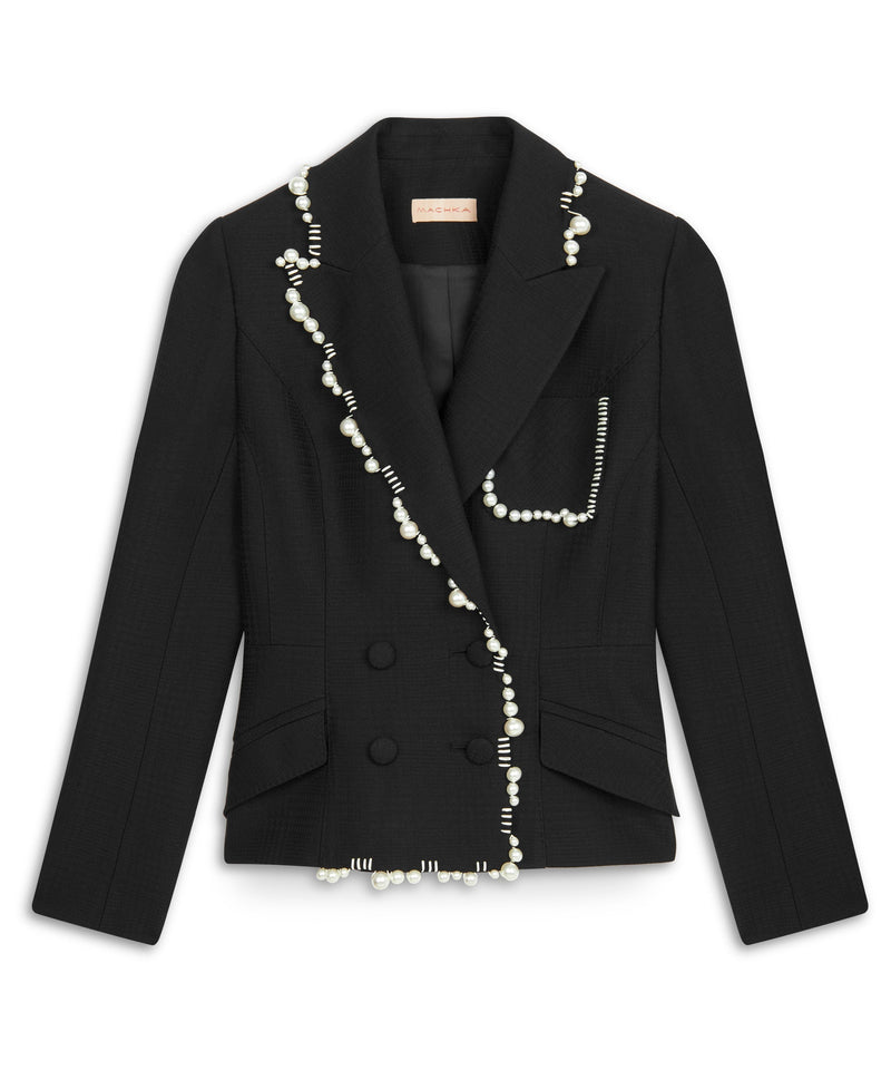 Machka Blazer With Faux Pearl Accessories Black