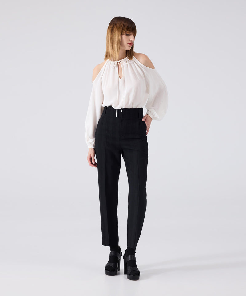 Machka Crystal Stone Embroidered Cutout Blouse Off White