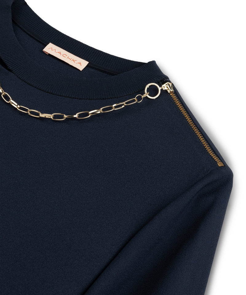 Machka Crepe Blouse With Chain Accessories
 Navy