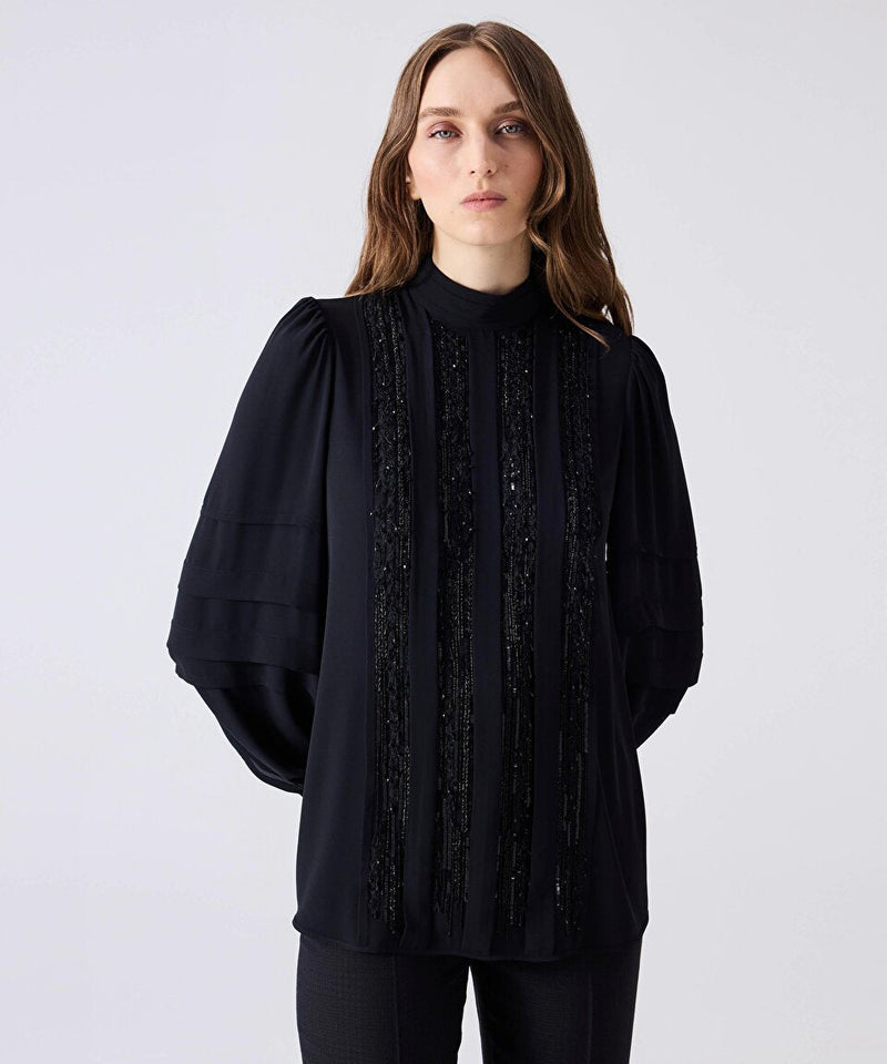 Machka Sequined High Neck Blouse Black