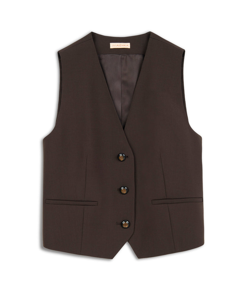 Machka Fleece Pocket Vest Dark Brown