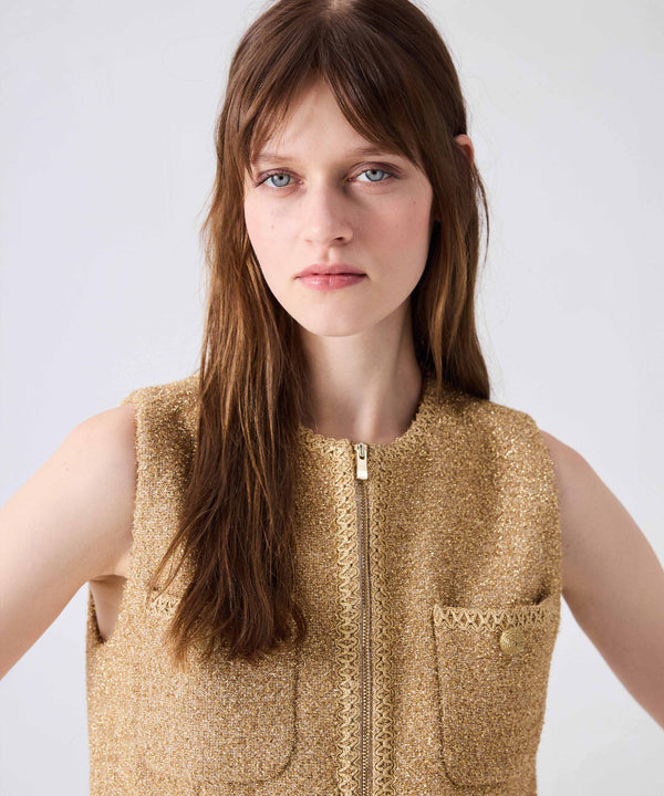 Machka Tweed Vest With Shiny Threads Gold