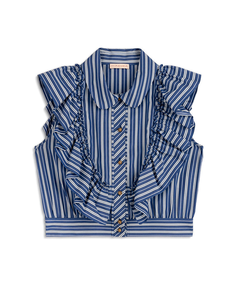 Machka Flounced Striped Pattern Shirt Navy Blue