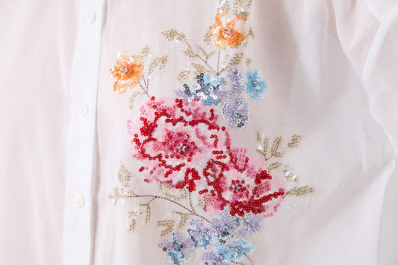 Machka Poplin Shirt With Floral Embroidery White