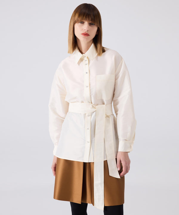 Machka Mixed Button-Down Shirt Jacket White