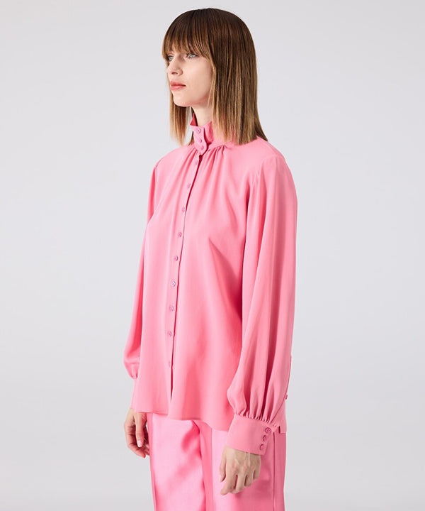 Machka High Collar Silk Shirt
 Coral