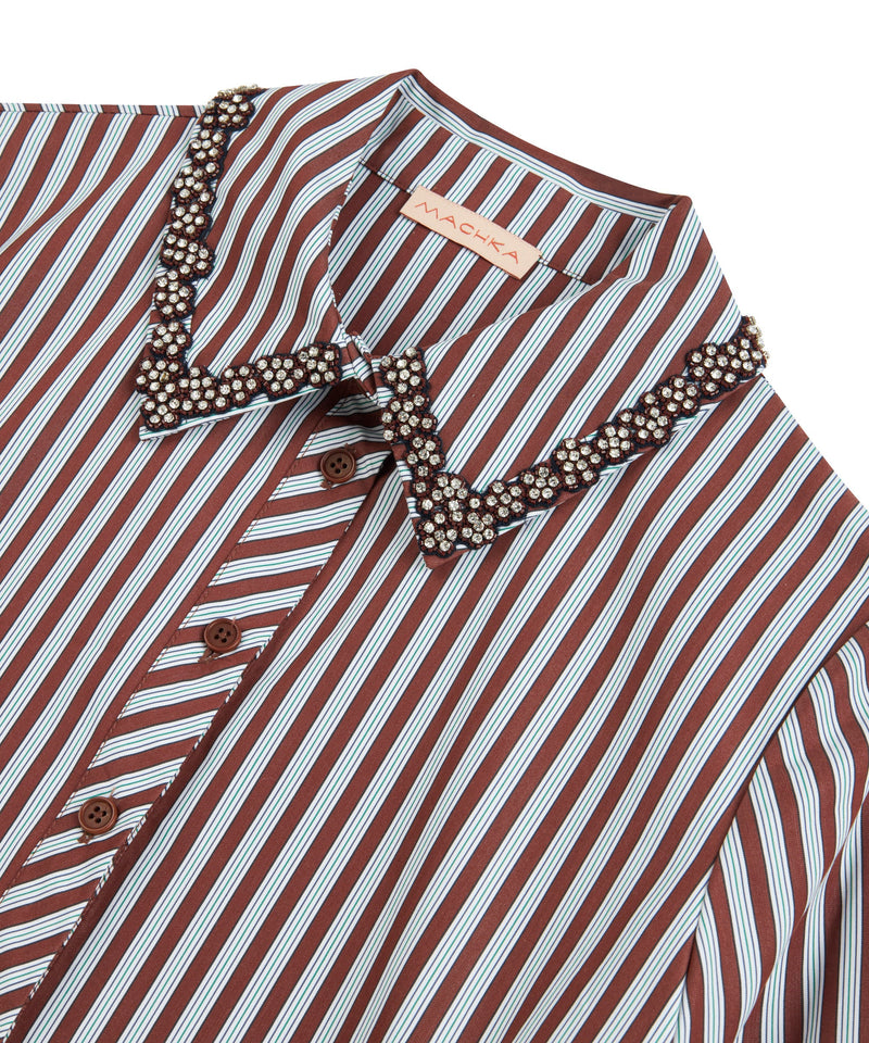 Machka Embroidered Stripe Pattern Shirt Brick