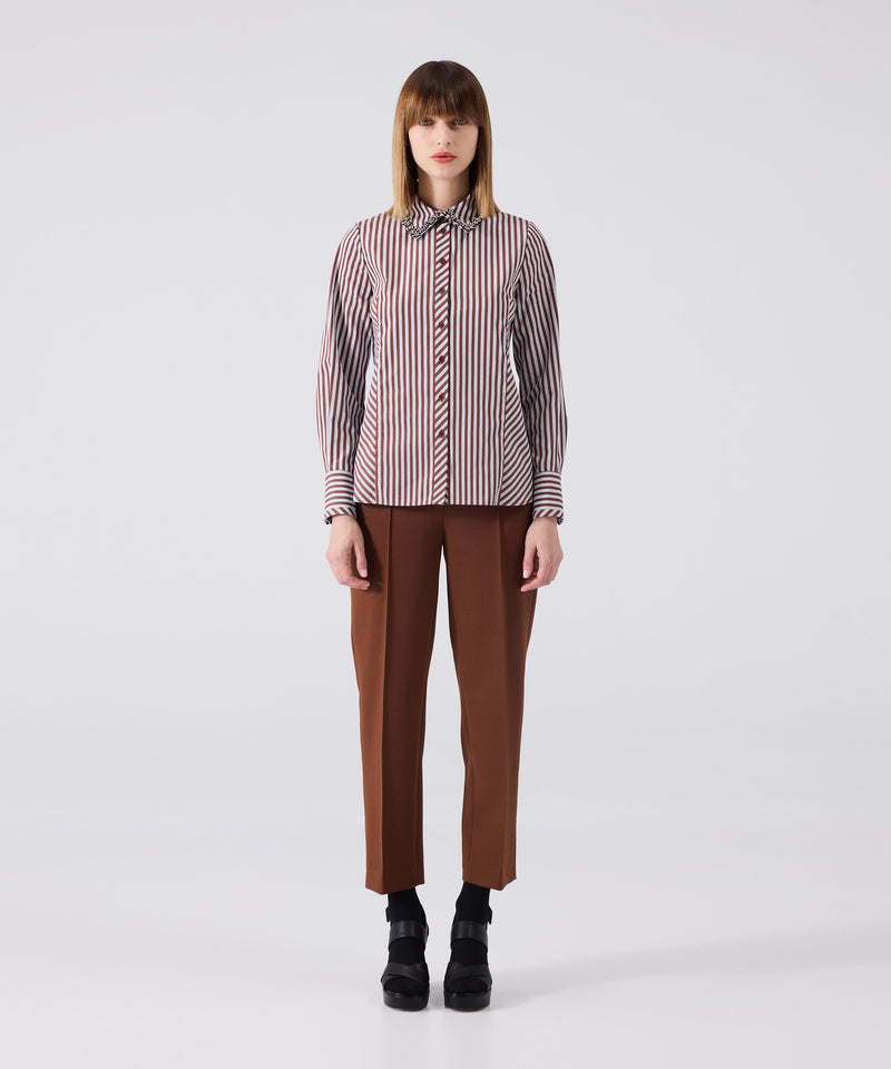 Machka Embroidered Stripe Pattern Shirt Brick