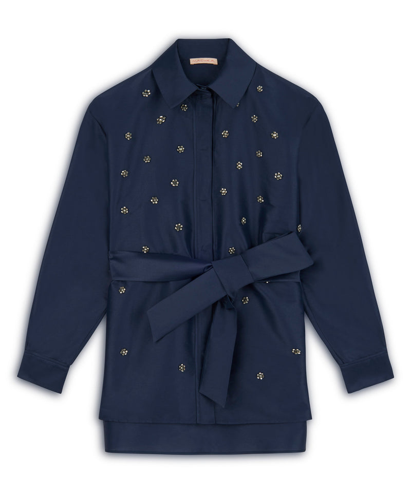 Machka Embroidered Shirt Jacket Navy