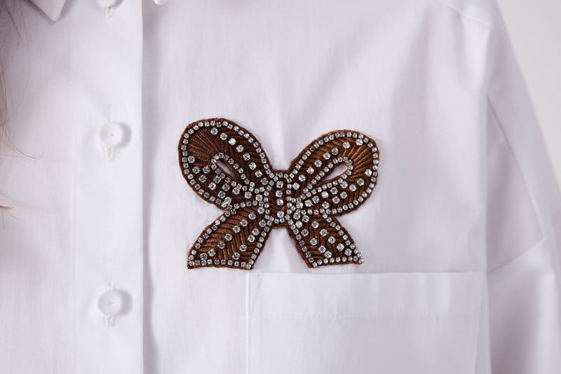 Machka Poplin Shirt With Bow Embroidery White