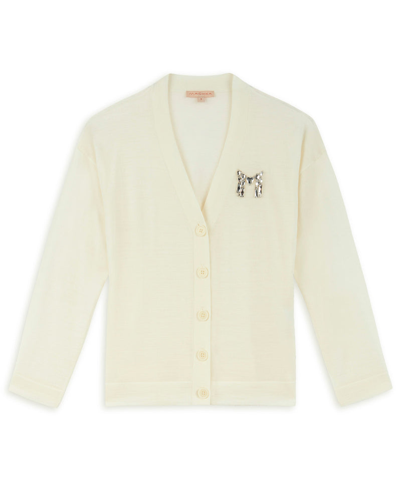 Machka Logo Embroidered Knit Cardigan Ecru