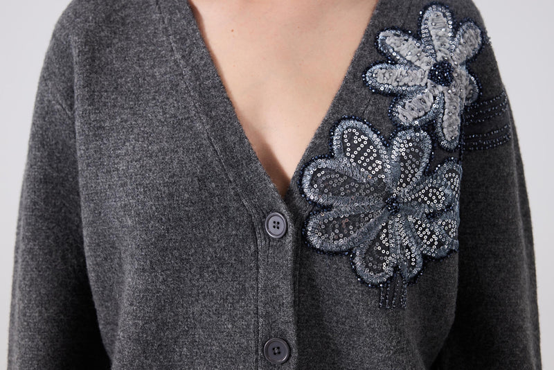 Machka Cardigan With Floral Module Embroidery Anthracite