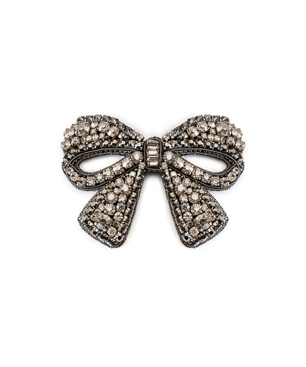 Machka Crystal Stone Bow Brooch Black