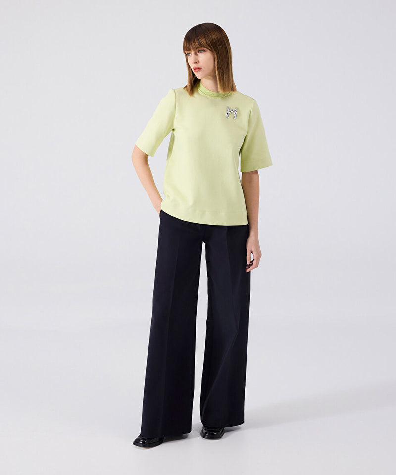 Machka Crystal Stone Embroidered T-Shirt Pistachio Green