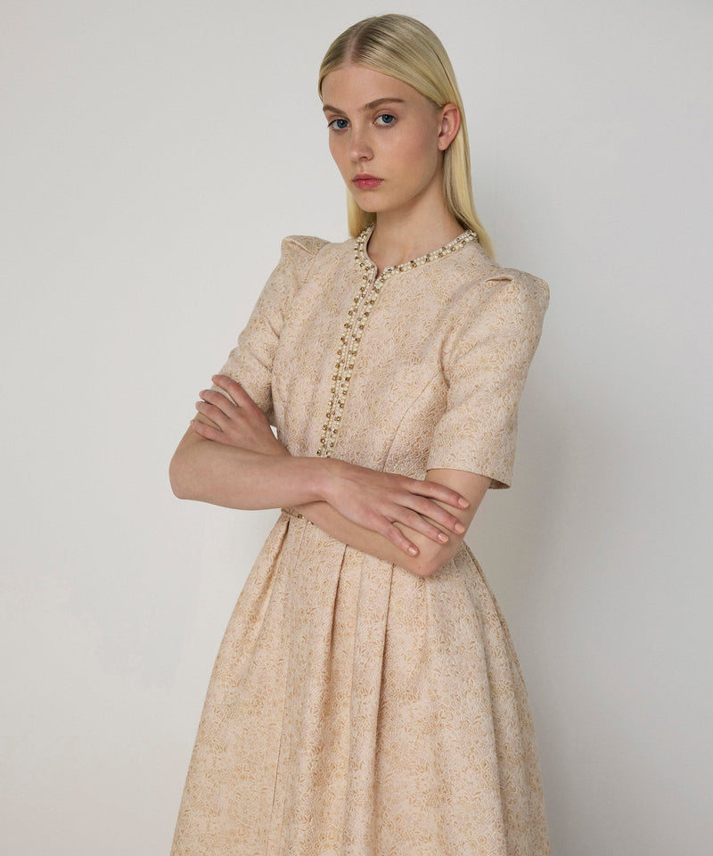 Machka Pleated Waist Jacquard Dress Off White