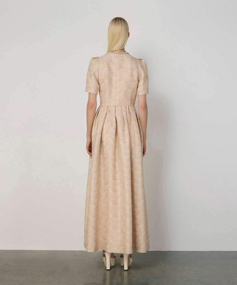 Machka Pleated Waist Jacquard Dress Off White