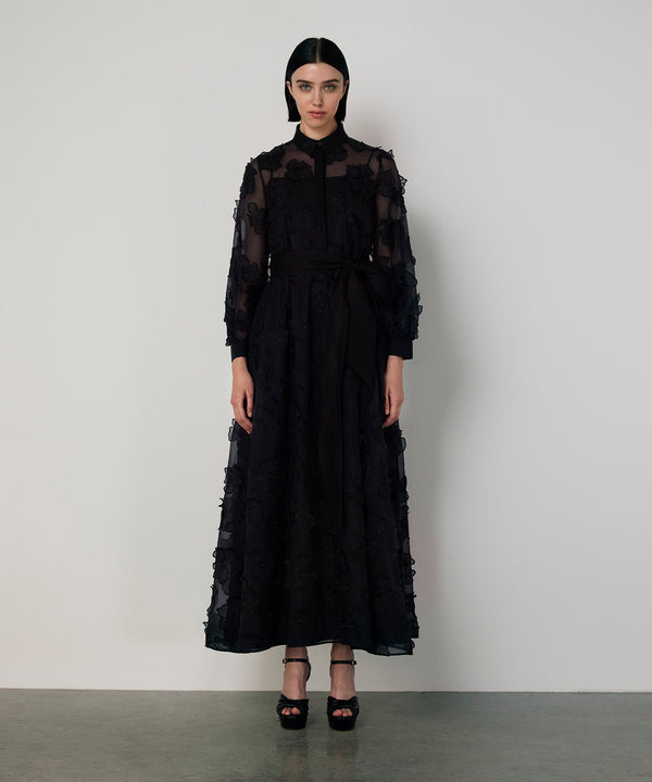 Machka Floral Applique Dress Black