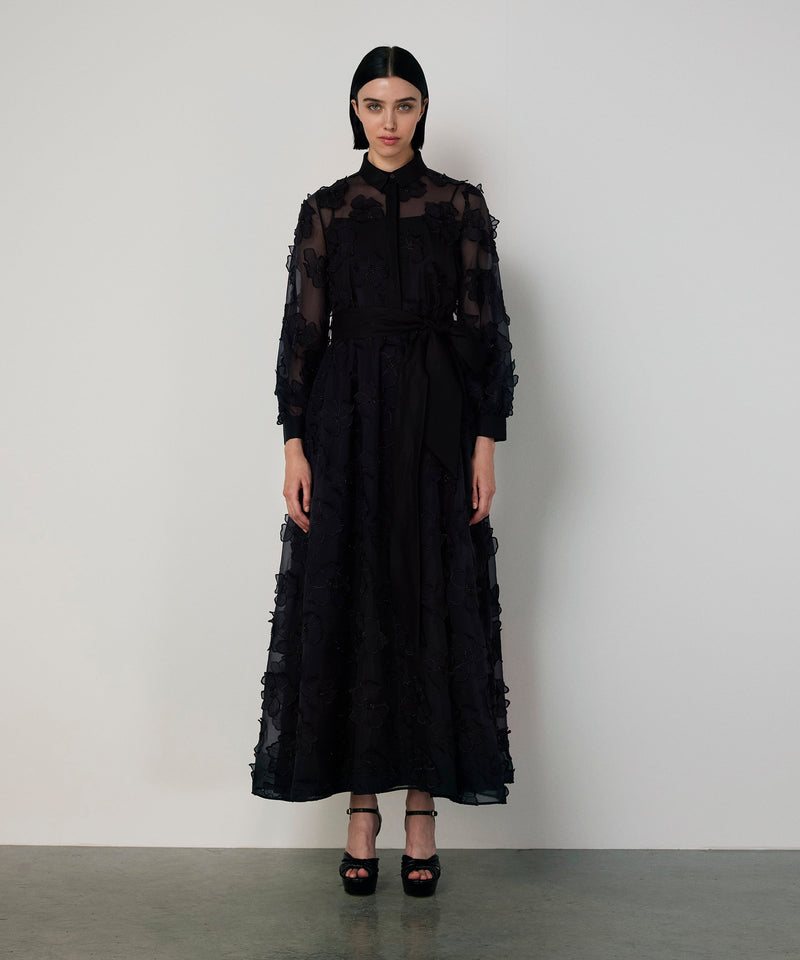 Machka Floral Applique Dress Black