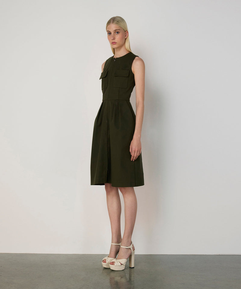 Machka Pocketed Pleated Dress Dark Green