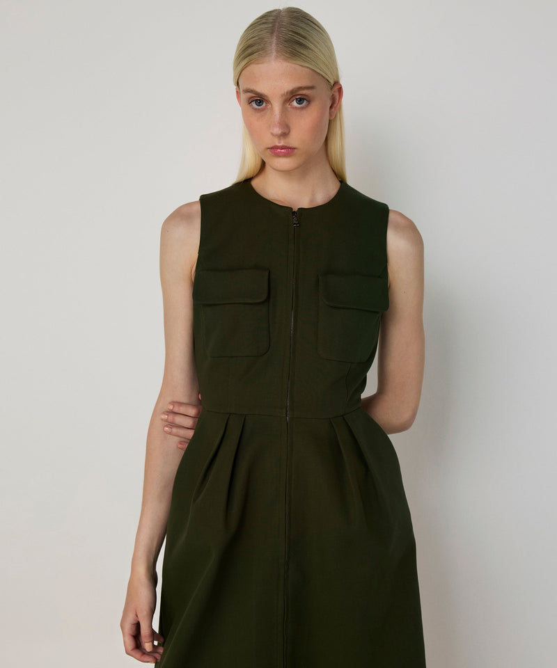 Machka Pocketed Pleated Dress Dark Green