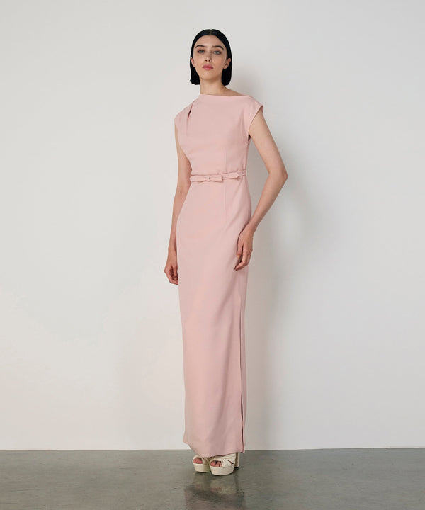 Machka Belted Crepe Dress Powder