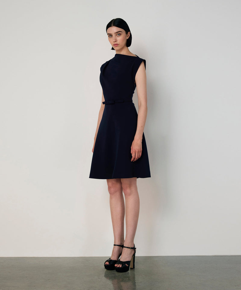 Machka Boat Neck Dress With Bow Detail Navy