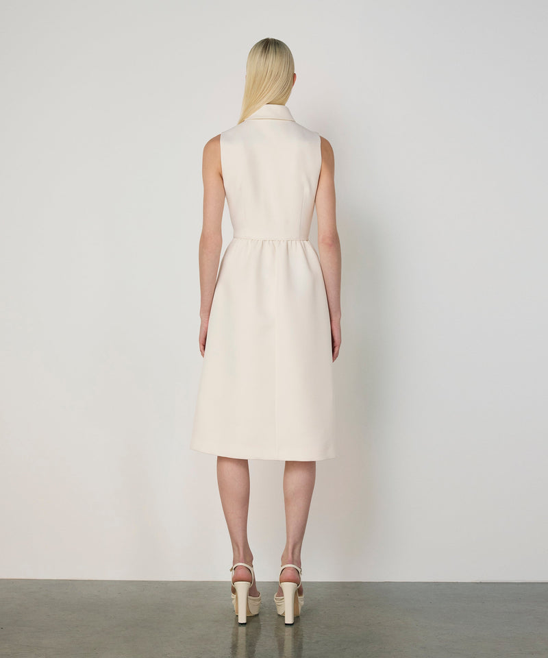 Machka Mixed Button Crepe Dress Ecru