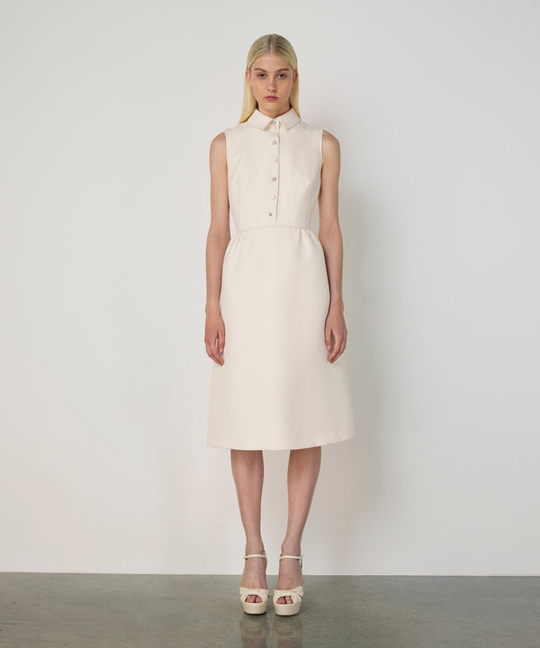 Machka Mixed Button Crepe Dress Ecru