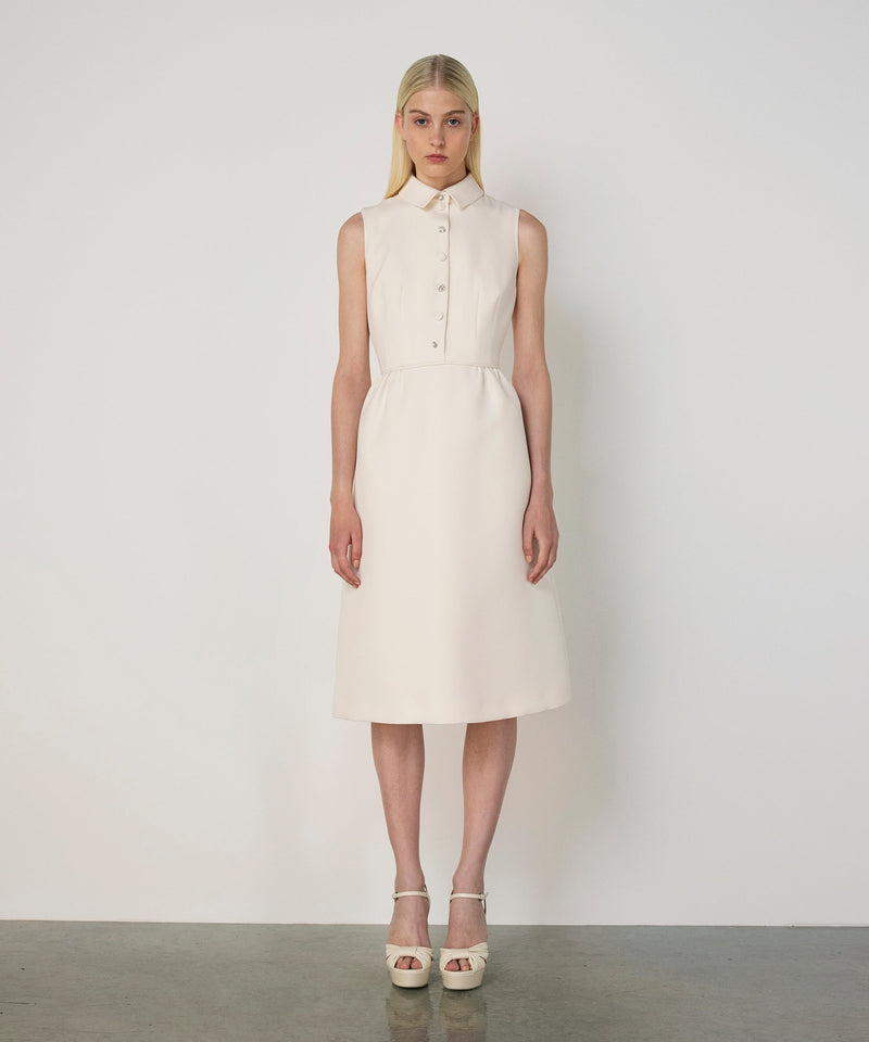Machka Mixed Button Crepe Dress Ecru
