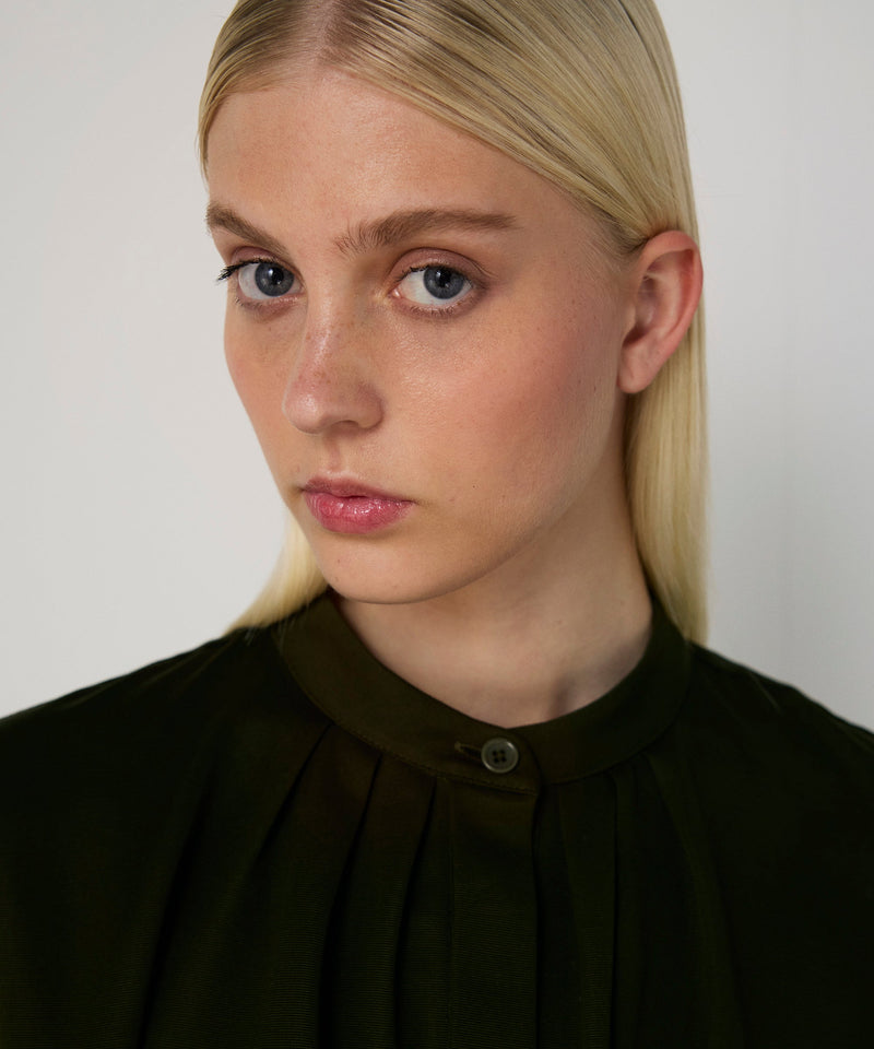 Machka Belted Mandarin Collar Dress Dark Green