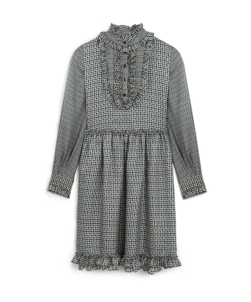 Machka Houndstooth Pattern Silk Dress Navy