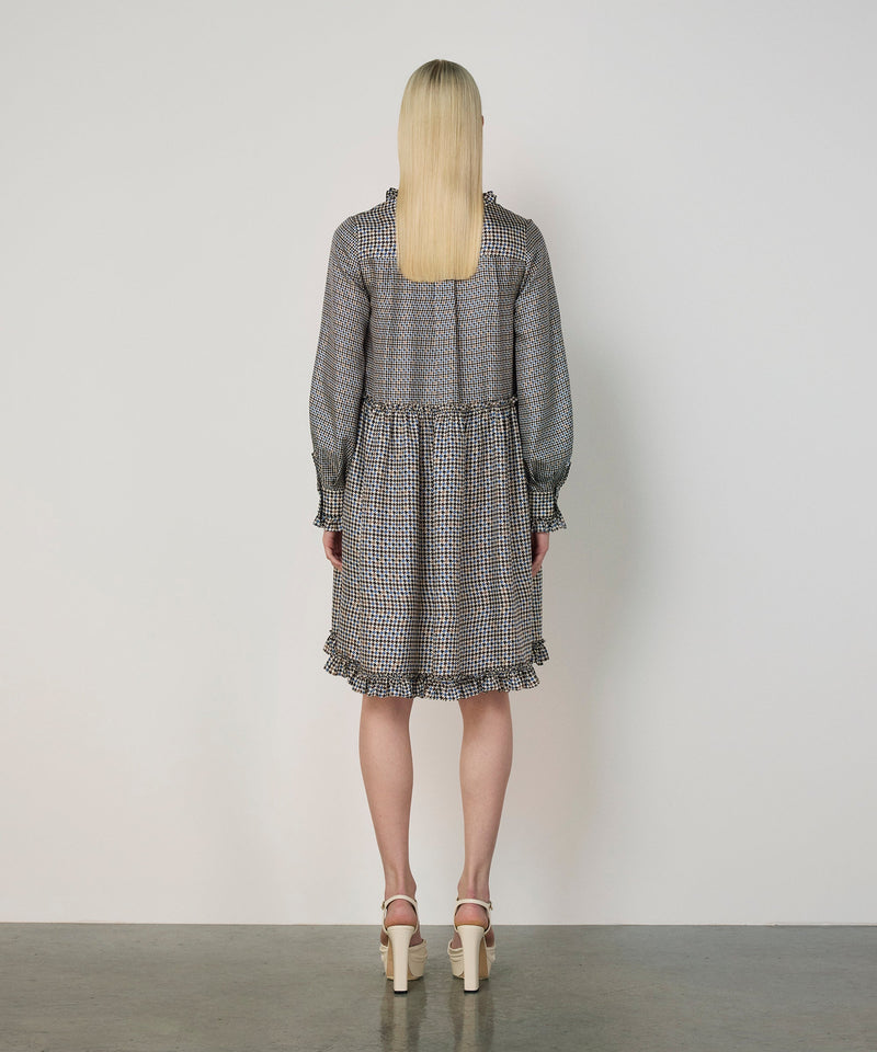 Machka Houndstooth Pattern Silk Dress Navy