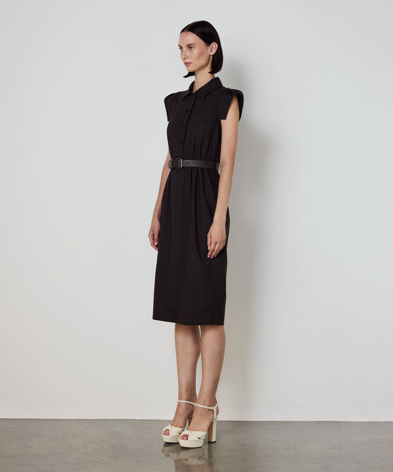 Machka Wool Shirt-Collar Dress Dark Brown