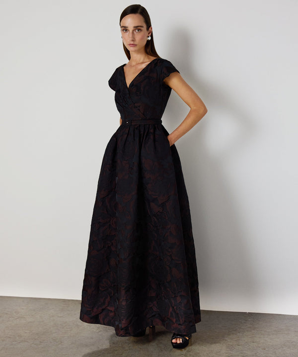 Machka Brocade Dress With Belt Black