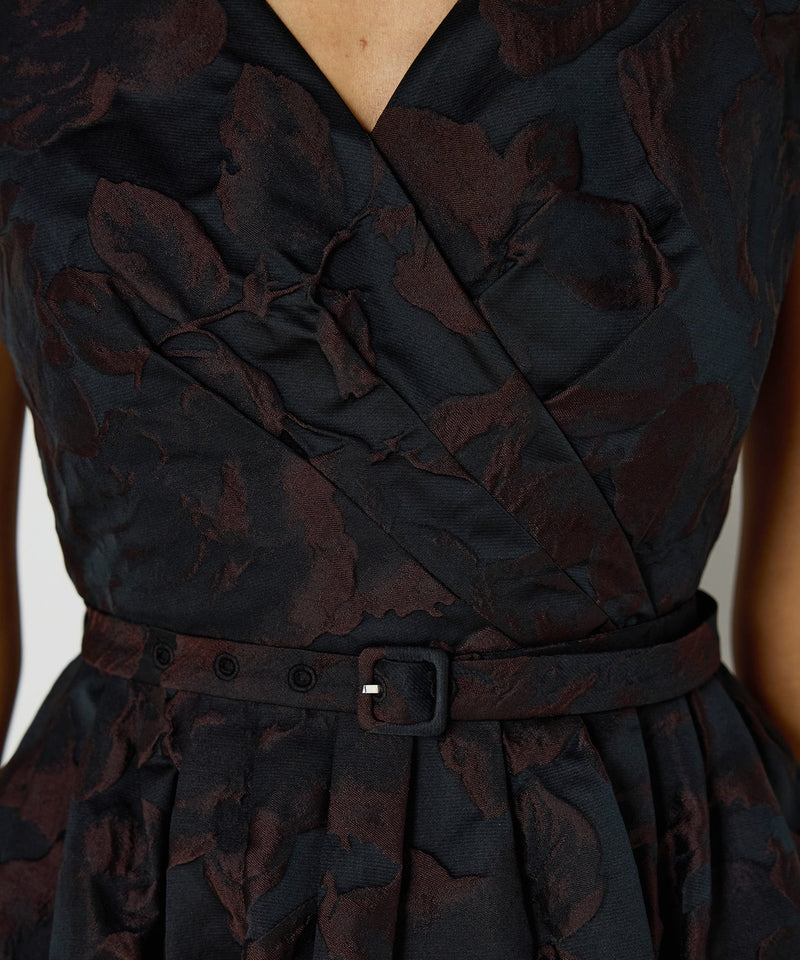Machka Brocade Dress With Belt Black