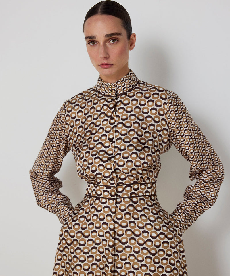 Machka Patterned High-Neck Silk Dress Cinnamon