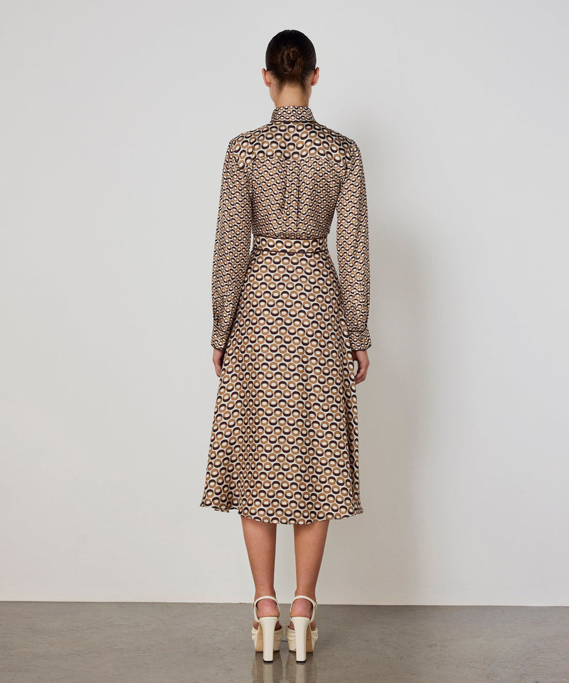 Machka Patterned High-Neck Silk Dress Cinnamon