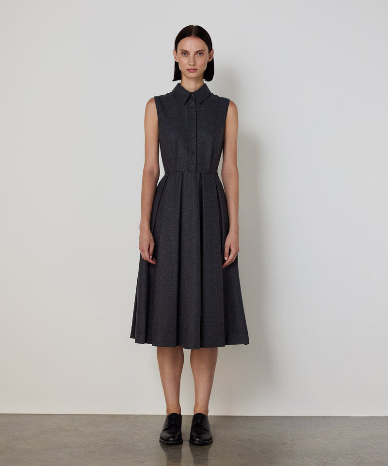 Machka Pleated Flannel Dress Grey Melange