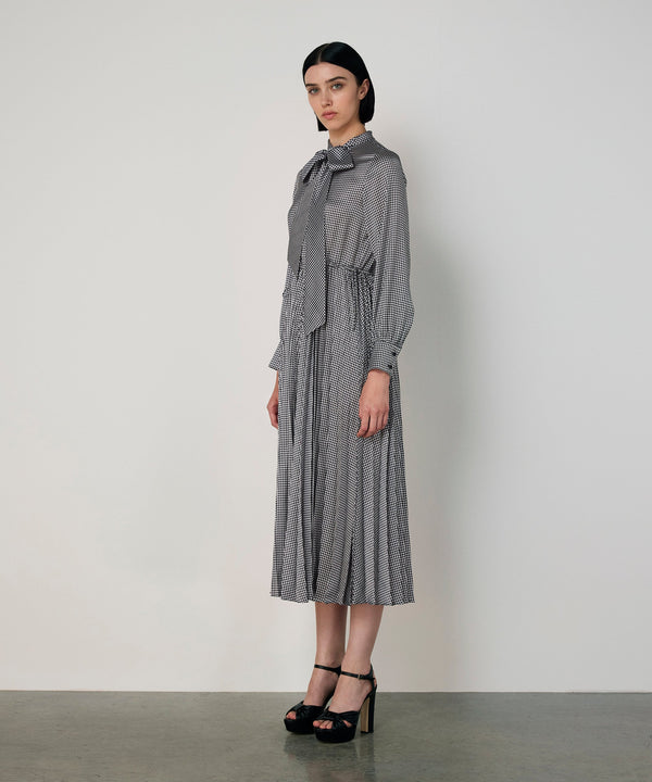 Machka Patterned Dress With Tie Neck Black