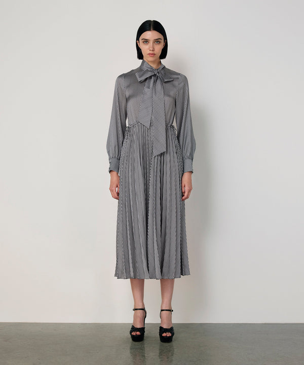 Machka Patterned Dress With Tie Neck Black