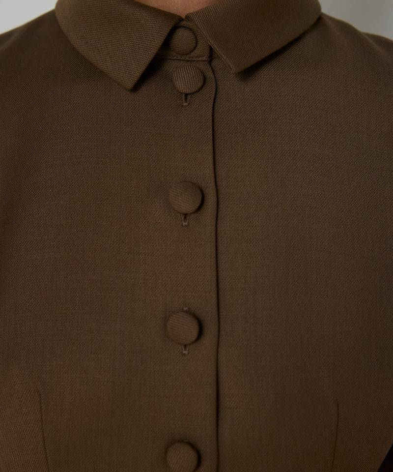 Machka Shirt-Collar Wool Dress Dark Beige