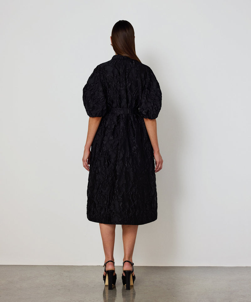 Machka Jacquard Balloon-Sleeve Dress Black