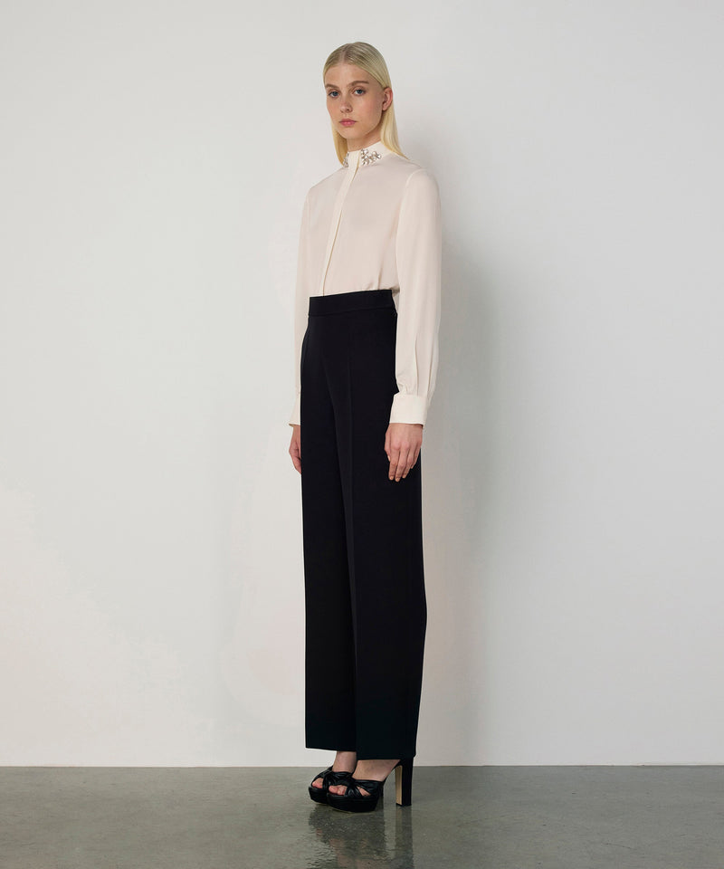 Machka Crepe Wide-Leg Trousers Black