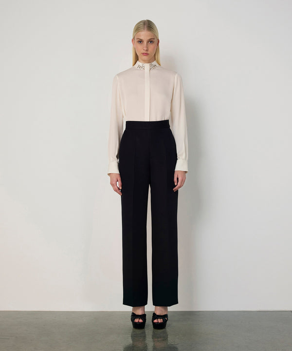 Machka Crepe Wide-Leg Trousers Black