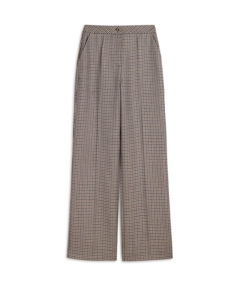 Machka Houndstooth Pattern Wool Trousers Navy